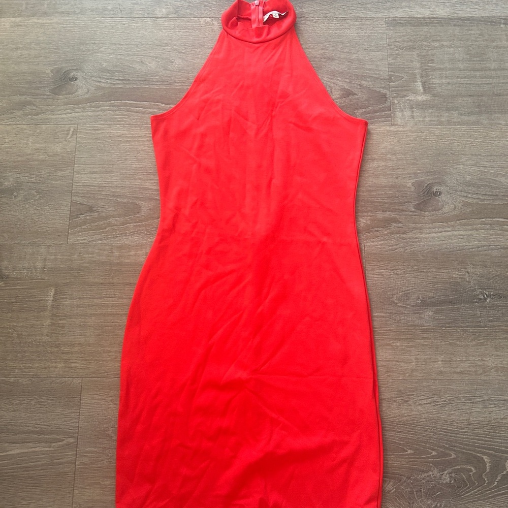 Elegant Red Halter Neck Dress